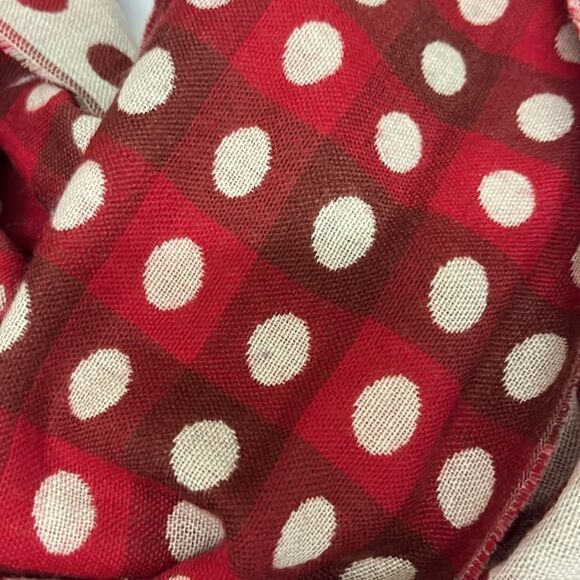 Talbots Women’s Red Cream Polka Dot Wool Blend Fashion Scarf Fringe 75”, 17.5” - Picture 7 of 16